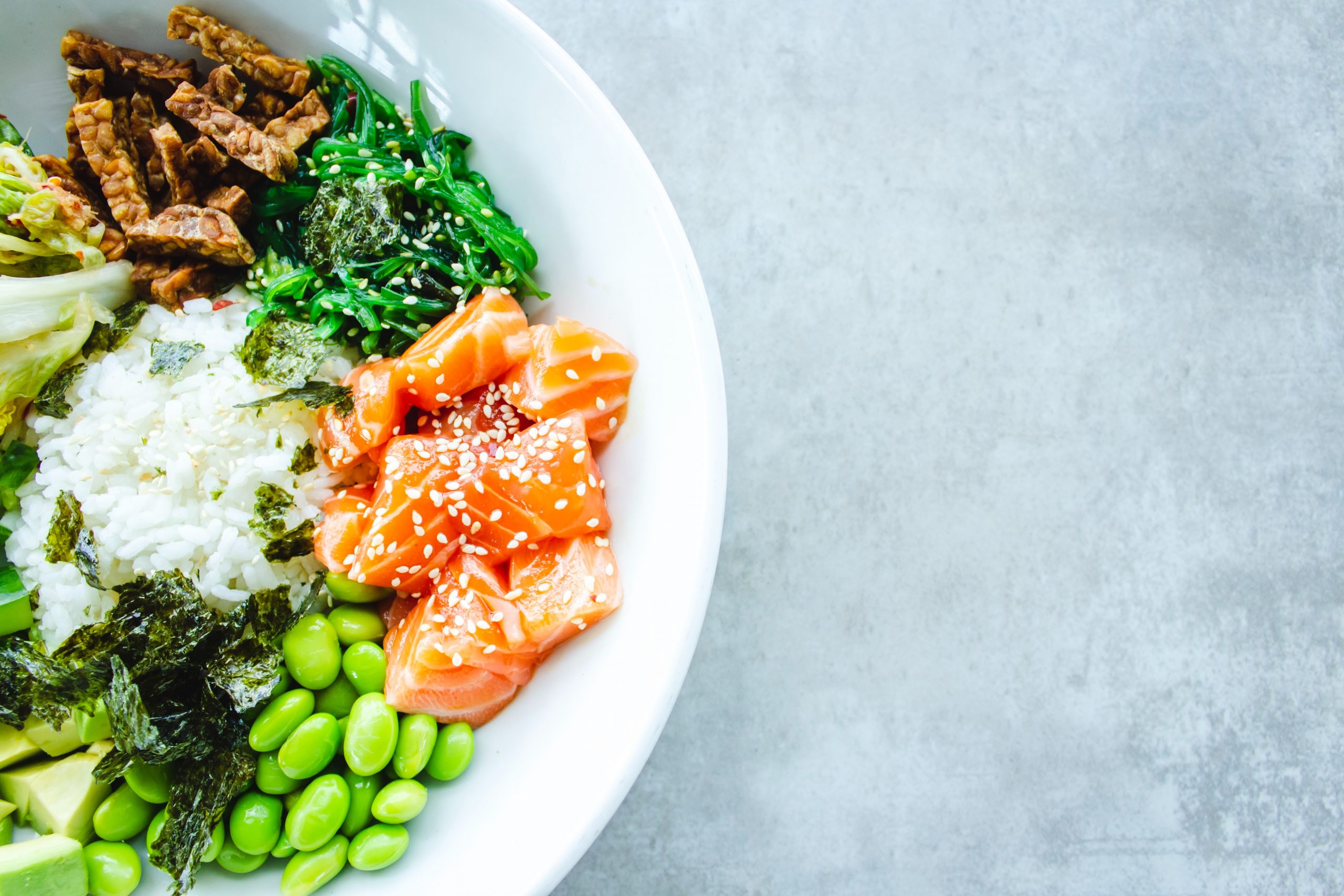 Japanese Buddha Bowl recipe ideas with salmon, edamame, seaweed, tempeh